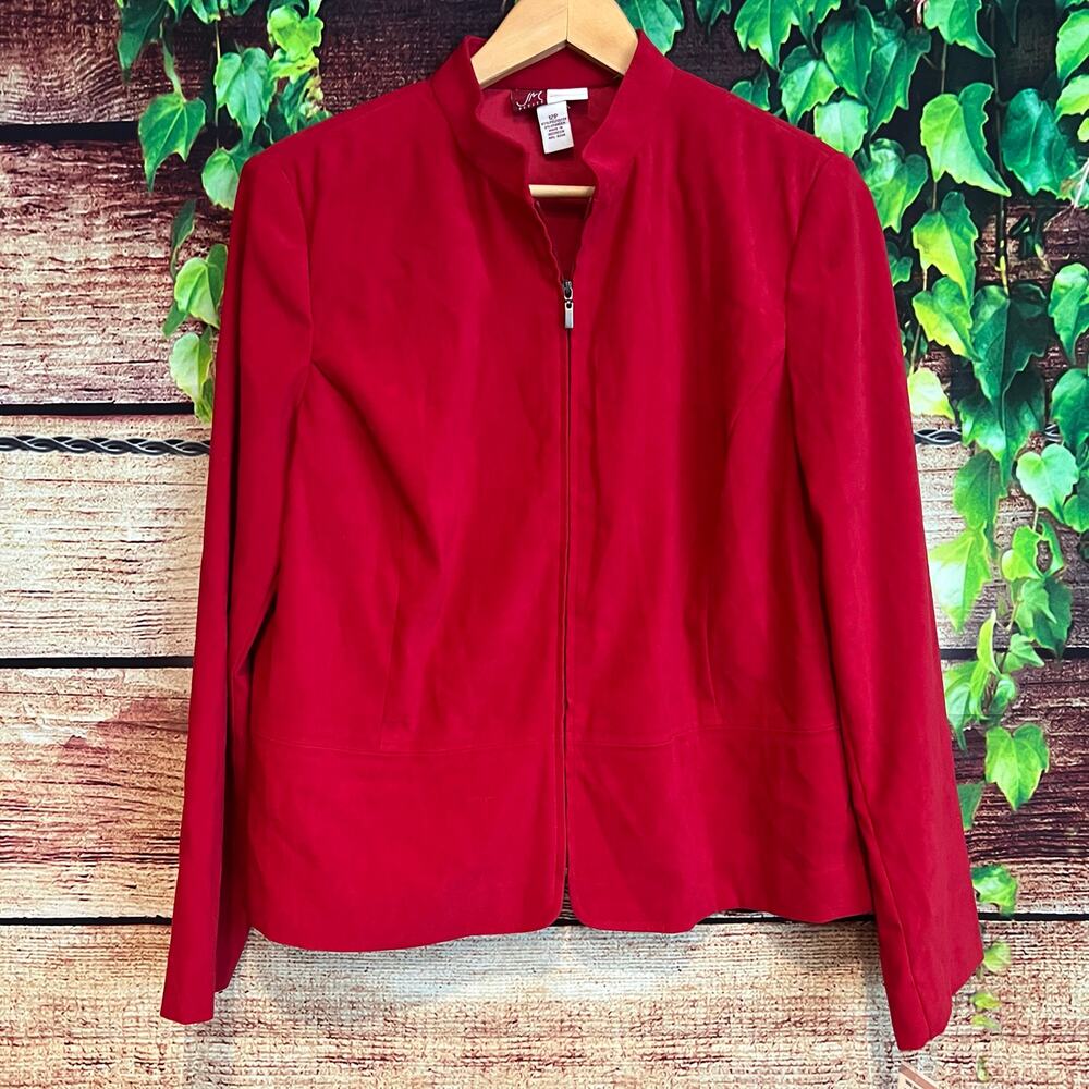 JM Collection Faux Suede Velvet Full Zip Jacket 12P Coat Red Christmas Festive